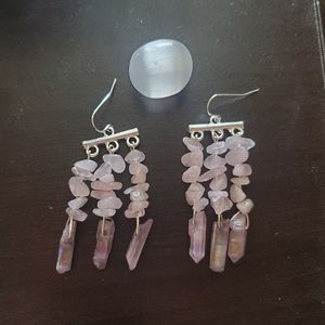 Handmade Amethyst and Rose Quartz Dangly Earrings
